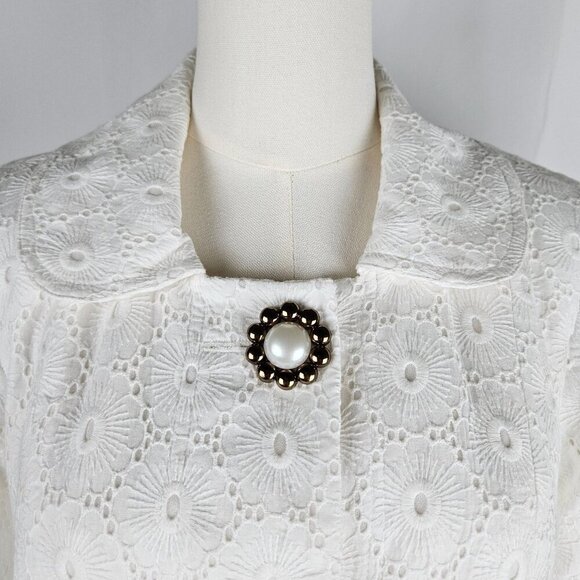 Skirtin Around Coat Dress Size 8 White Eyelet Cotton Y2K Retro Vintage Boho - Picture 5 of 14